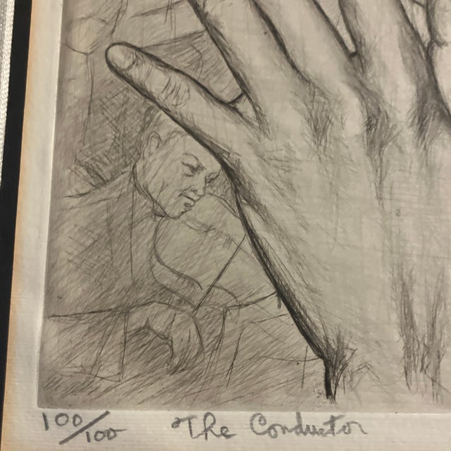 Realism 1940’s Original Drypoint Etching “The Conductor” by Rozelle Hellenberg Osk For Sale - Image 3 of 6