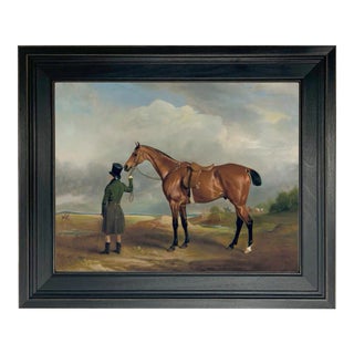 "Horse and His Groomer" Print on Canvas in Distressed Black Frame- an 11"x14" Framed to 14-1/2 X 17-1/2". For Sale