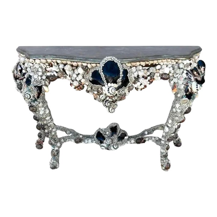 Sea Shell Encrusted Grotto Style Console Table | Chairish