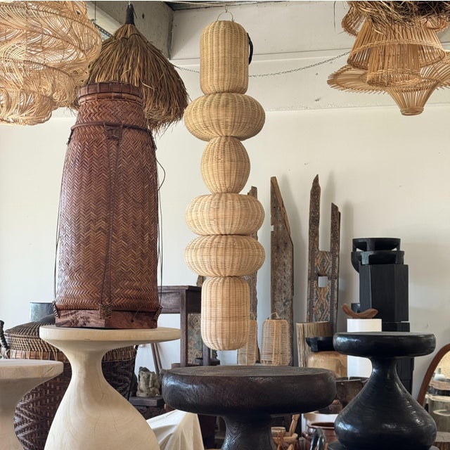 Beige Column Pendant Light in Rattan For Sale - Image 8 of 15