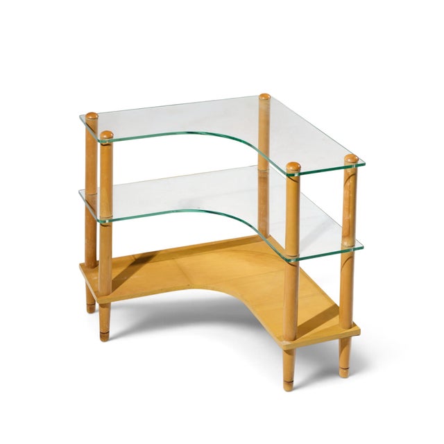 Wood Gilbert Rohde Style Mid Century Glass and Walnut Corner Table For Sale - Image 7 of 7