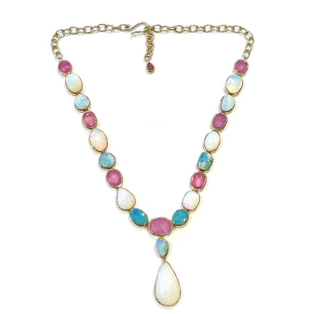 Bochic “Capri” Vintage Ruby & Blue, White Opal Necklace Set In 18K Gold & Silver For Sale In New York - Image 6 of 6