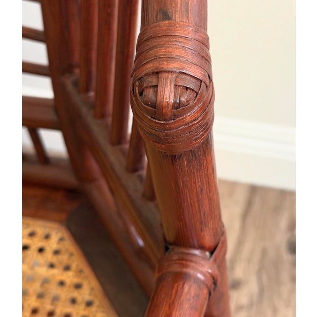 Brown Vintage Brighton Pavilion Style Bamboo Chippendale Cane Settee For Sale - Image 8 of 9