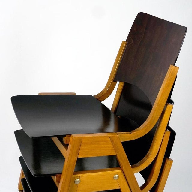 Mid-Century Modern Mid-Century Austrian P7 Stacking Chairs in Dark Brown Beech attributed to Roland Rainer, 1950s For Sale - Image 3 of 13