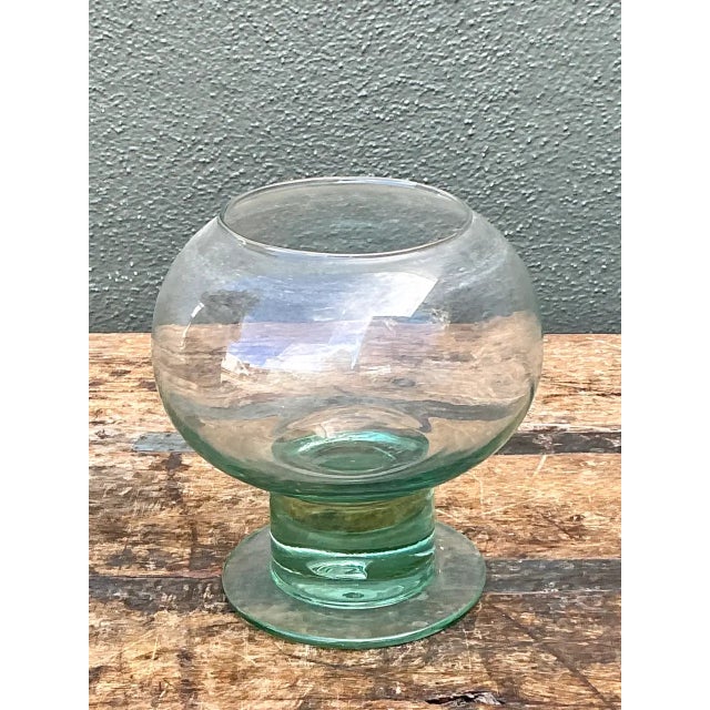 Vintage Green Pedestal Glass Vase For Sale In West Palm - Image 6 of 12