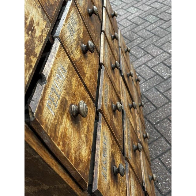 Antique Bank of 25 Shop Drawers with Hand-Painted Names For Sale - Image 3 of 14