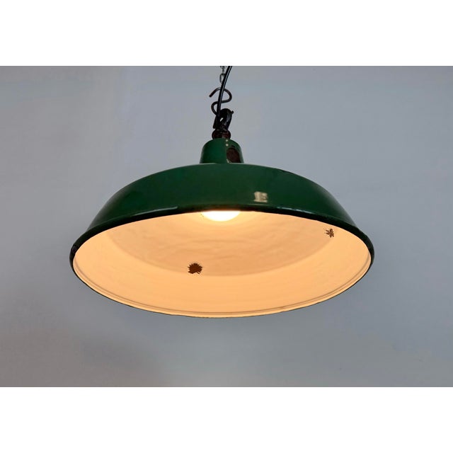 Industrial British Green Enamel Factory Pendant Lamp, 1960s For Sale - Image 10 of 18