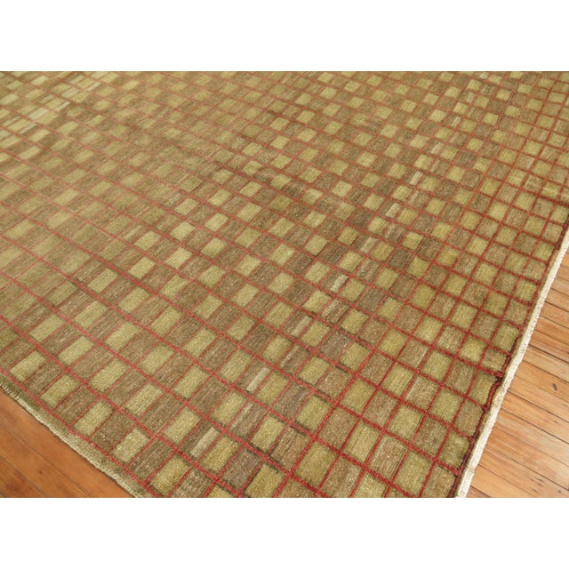 Mid-Century Modern Mid-20th Century Checkered Vintage Turkish Anatolian Brown Room Size Rug For Sale - Image 3 of 6