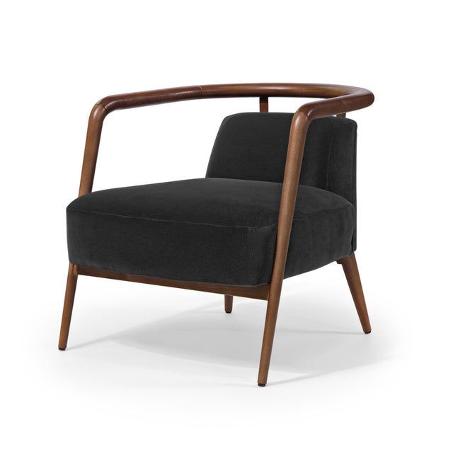 Wood Essex Grey Velvet Armchair by Javier Gomez For Sale - Image 7 of 7