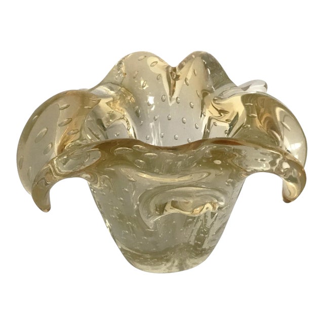 Vintage Light Amber Murano Glass Pulegoso Bowl For Sale