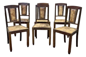 Art Deco Chairs in Mahogany and Leather, 1930s, Set of 6