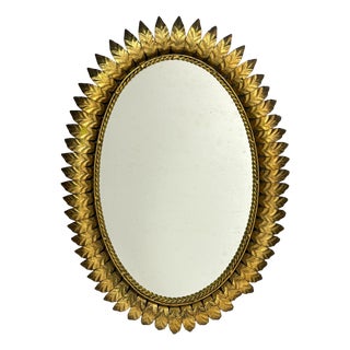 Mid-Century Bohemian Hollywood Regency Spanish Gilt Metal Sun Mirror, 1960s For Sale