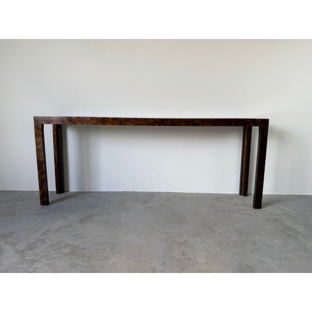 Hollywood Regency John Widdicomb Faux Tortoiseshell & Brass Console Table For Sale - Image 3 of 12