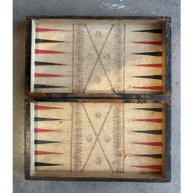 19Thc Fantastic leather covered & painted on wood frame game board box / false book.This fine leather is all original...