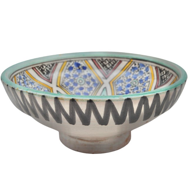 Vintage Orange & Teal Moorish Floral Ceramic Bowl For Sale - Image 10 of 11