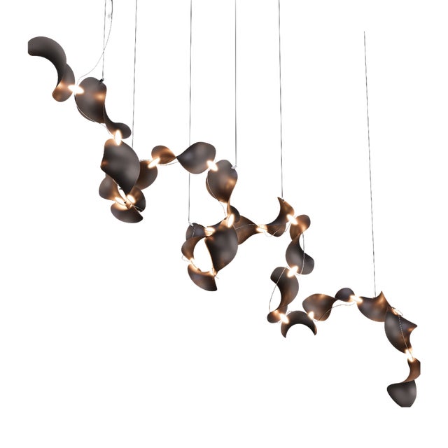Dune 20 Spiral Chandelier with Shades in Dark Bronze Metallic Tone by Daniel Becker for Moss Objects For Sale
