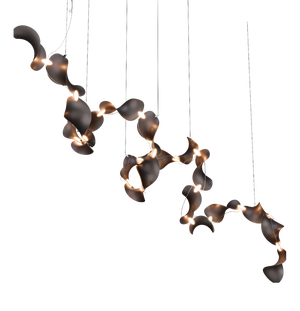 Dune 20 Spiral Chandelier with Shades in Dark Bronze Metallic Tone by Daniel Becker for Moss Objects