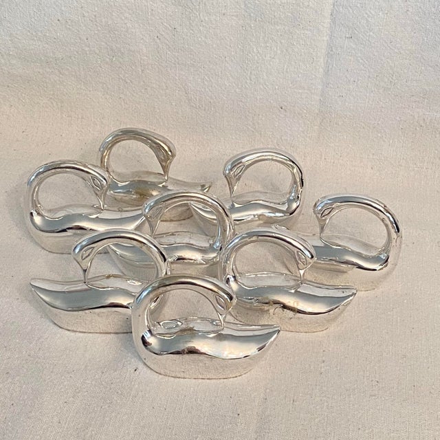 Silver Plated Swan Candy Dish and 8 Swan Napkin Rings- Set of 9 For Sale - Image 12 of 12