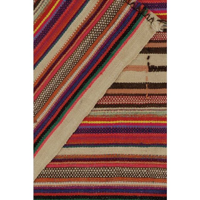 1950s Vintage Chaput Kilim in Red, Beige-Brown, Multicolor Stripe Patterns For Sale In New York - Image 6 of 7