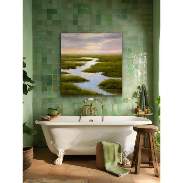 Large Square Winding Marsh Creek Painting - 48x48 For Sale - Image 4 of 9