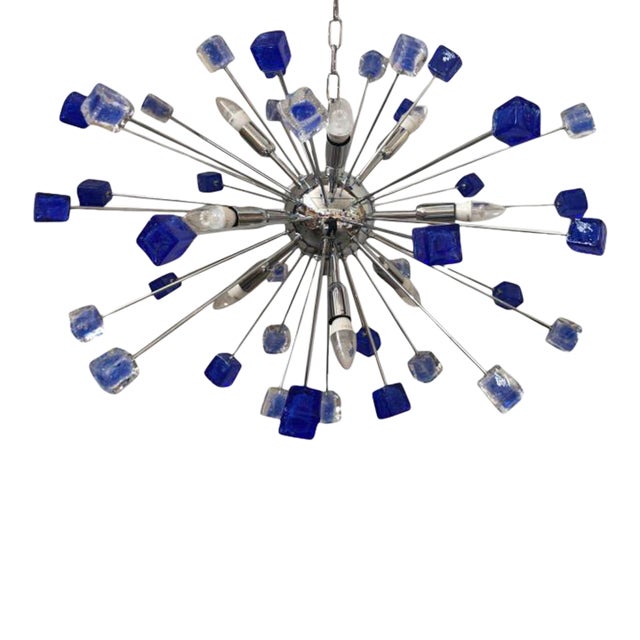 Contemporary Murano Glass Sputnik Blue Italian Handmade Chandelier For Sale