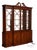 Karges English Style Mahogany Breakfront China Cabinet Display Bookcase with Carved Pediment and Silk Backing For Sale
