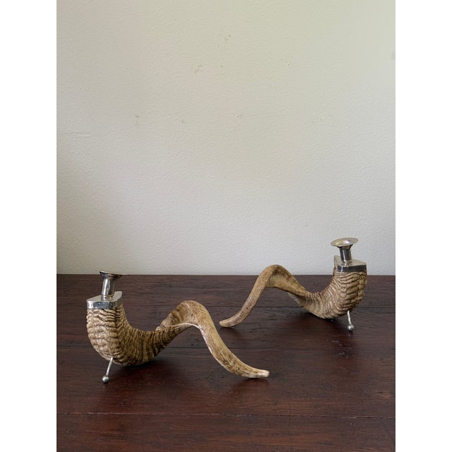 Resin Ram Horn Candlestick Holder with metal detail