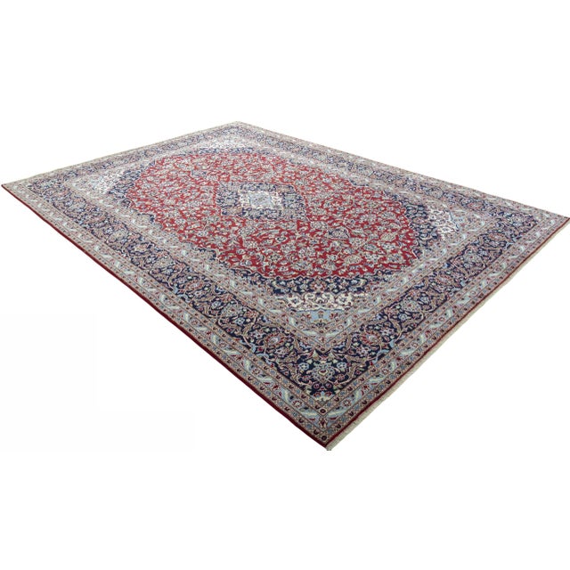 Hand-Knotted Cork Wool Kashan Rug with Medallion Design, 2000s For Sale - Image 3 of 13