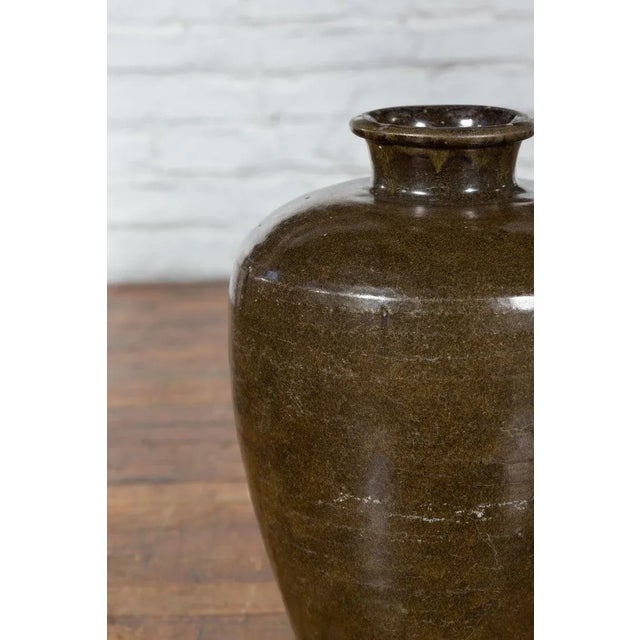 Antique Large Thai Monochrome Glazed Storage Jar with Tapering Lines For Sale - Image 10 of 13