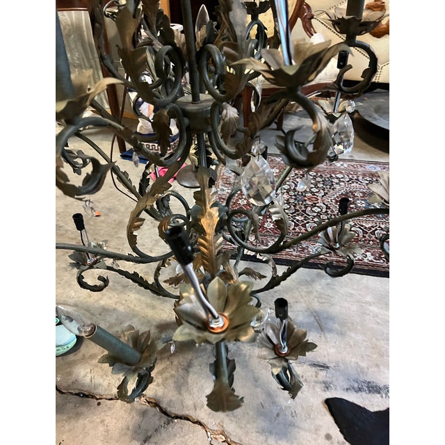 Black 1970s Large Scrolling Black Metal Vintage Chandelier With Leaf Details For Sale - Image 8 of 9