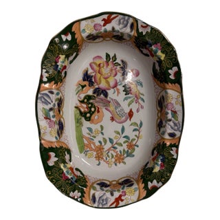 Antique English Ironstone Chinoiserie Floral & Bird Serving Bowl For Sale