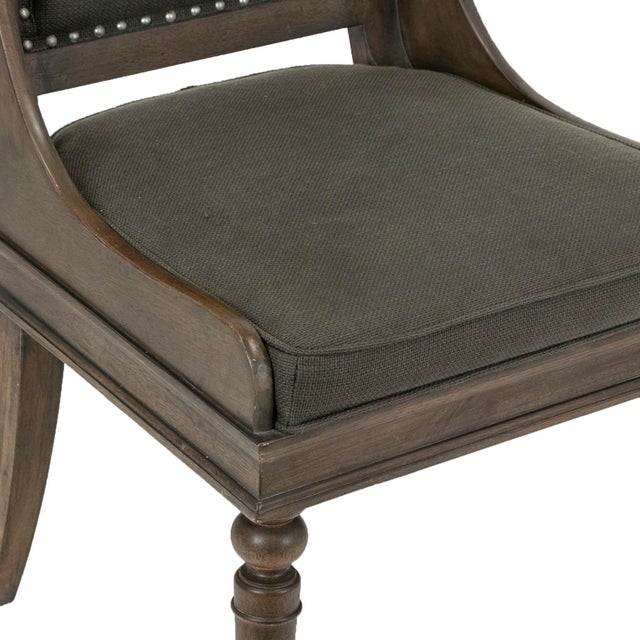 Wood Bernhardt Set of Six Transitional Walnut Dining Chairs With Charcoal Upholstery For Sale - Image 7 of 14