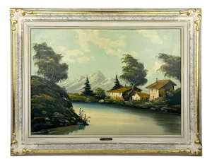 G. Taverna, Large Landscape, 19th Century, Oil on Canvas, Framed