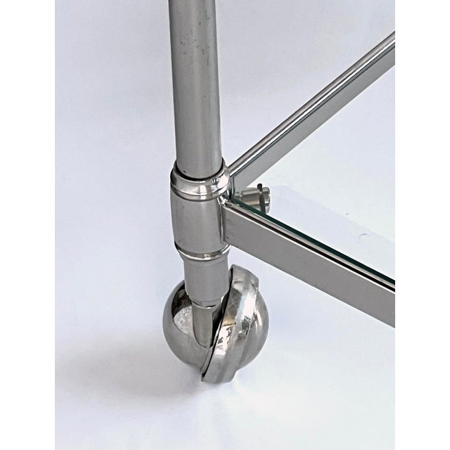 French 3-Tier Chrome Bar/Drinks Cart With Glass Shelves For Sale - Image 11 of 12