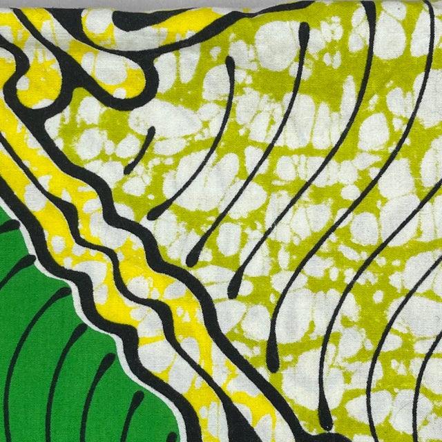 African Textile 10364 Veritable Super Deluxe Wax Green Yellow Fabric - 1.83 Yards For Sale - Image 9 of 12