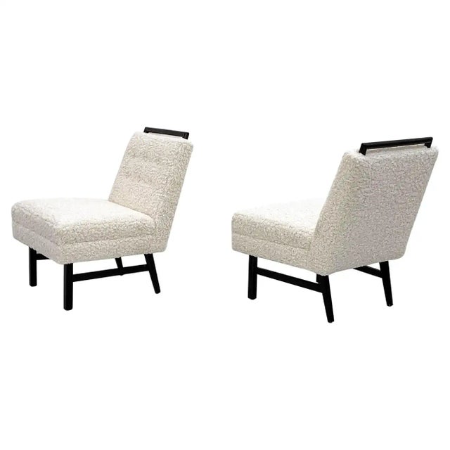 1950s Harvey Probber Style Ebonized Slipper Lounge Chairs in Heavy Boucle For Sale - Image 9 of 9