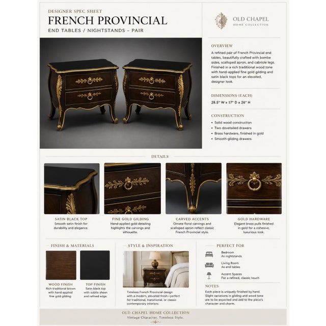 French Provincial Mid 20th Century Pair of French Provincial Bombe Nightstands With Satin Black Tops & Fine Gold Gilding For Sale - Image 3 of 4