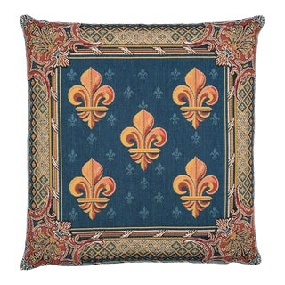 Fleur De Lys-Blue Tapestry Cushion With Feather Filler - 46x46cm (18"x18") For Sale