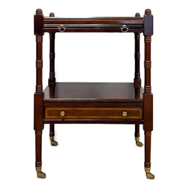 Vintage Mahogany Traditional Side Table Pullout Tray Regency Style Accent For Sale