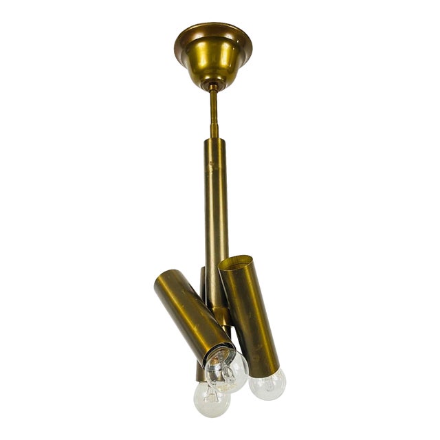 Italian Midcentury Brass 3-Arm Chandelier in the style of Stilnovo, Italy, 1950s For Sale