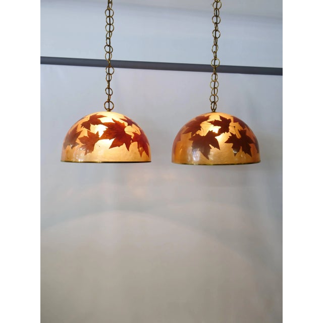 Italian Resin Design Hanging Lamps Leaves, 1980s, Set of 2 For Sale - Image 6 of 18