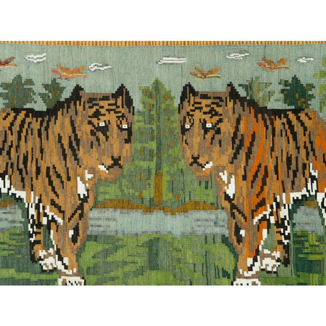 A vintage Russian Bessarabian flat-weave accent rug handmade during the mid-20th century with a pictorial depiction of 2...