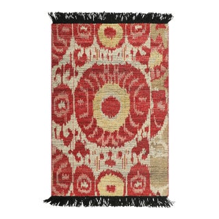 Rug & Kilim’s Ikats Rug With Red and Gold Geometric Patterns For Sale