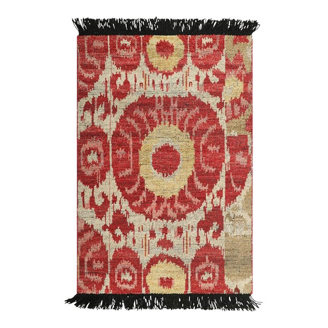 Rug & Kilim’s Ikats Rug With Red and Gold Geometric Patterns For Sale