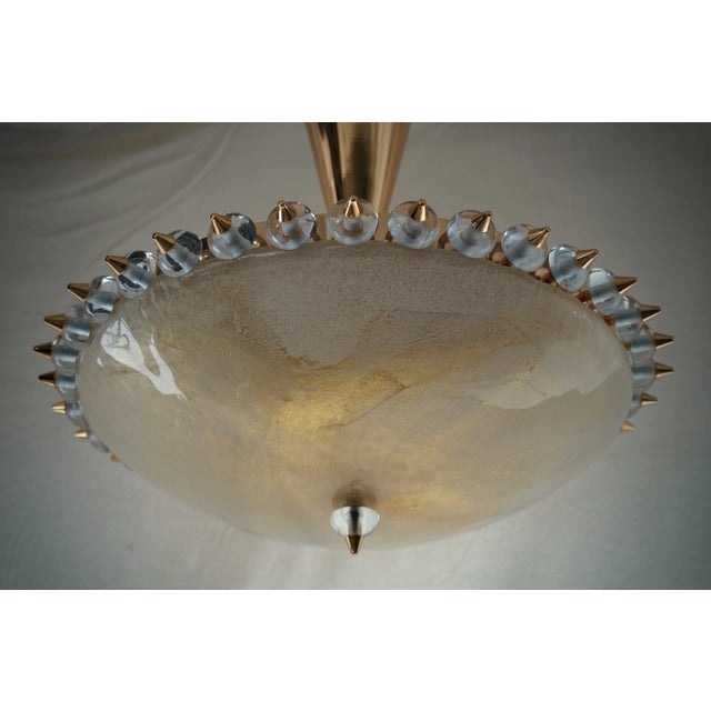 2000 - 2009 Mid-Century Murano Round Art Glass and Brass Chandelier For Sale - Image 5 of 9