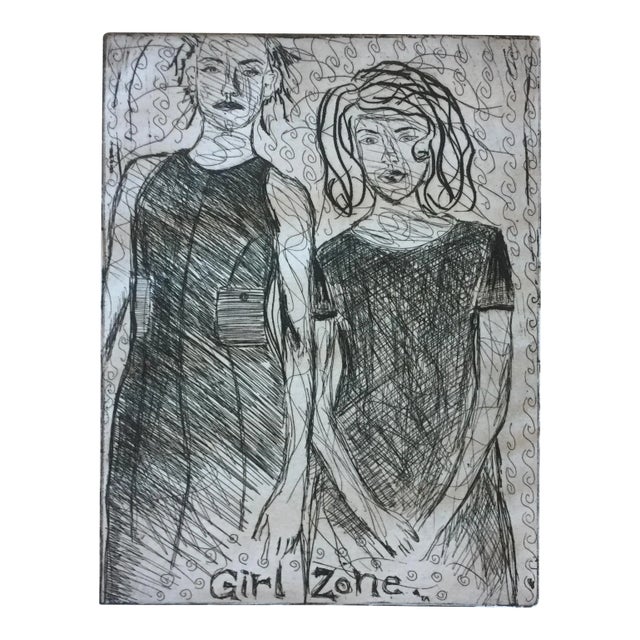 Vintage Original Etching "Girl Zone" For Sale
