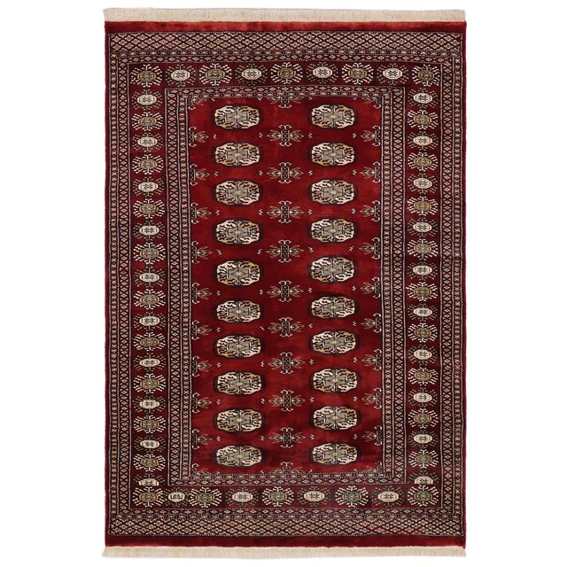 Rustic Bokhara Red/Gray Hand Knotted Wool Rug For Sale - Image 9 of 9