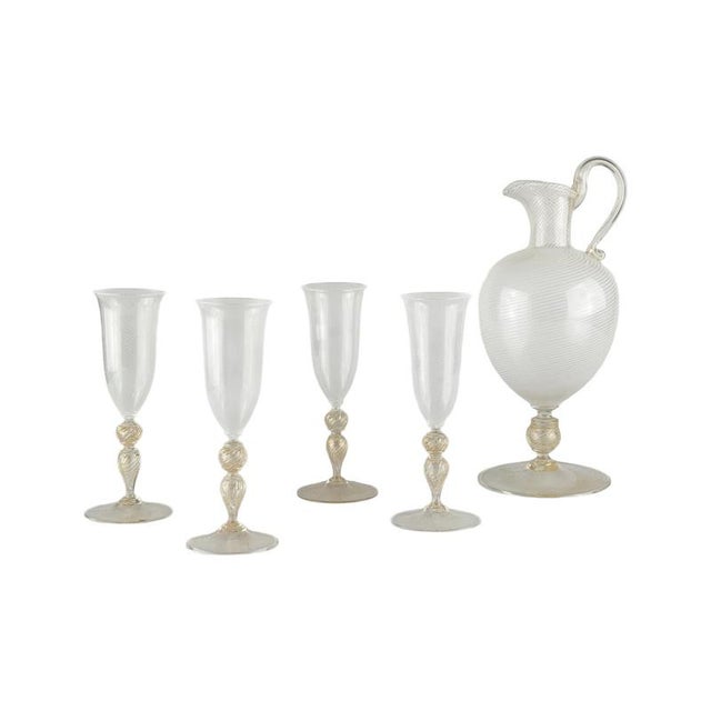 Champagne Set in Reticello and Gold Leaf by Carlo Scarpa for Venini, 1930s, Set of 5 For Sale - Image 10 of 10