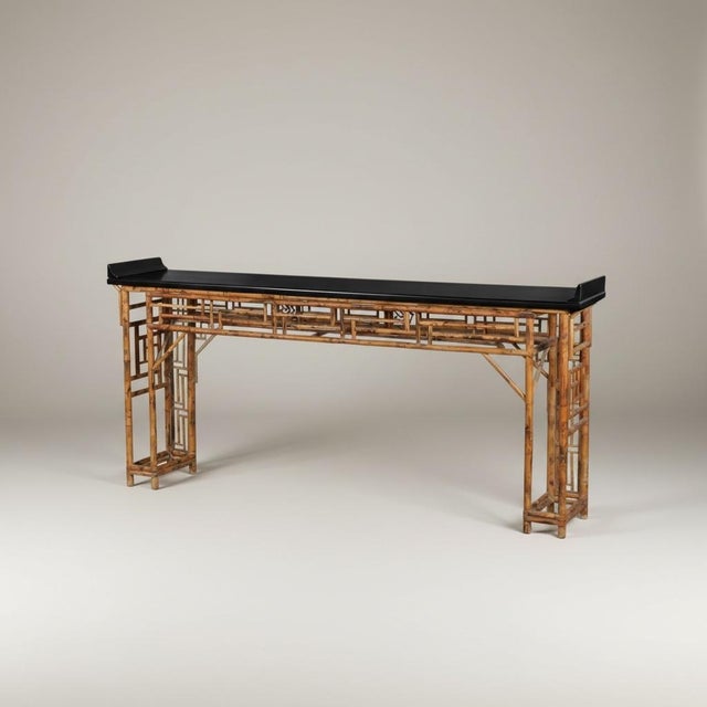 1970s Chinoiserie Chine Brighton Pavilion Style Burnt Bamboo Altar Console Table For Sale - Image 5 of 8