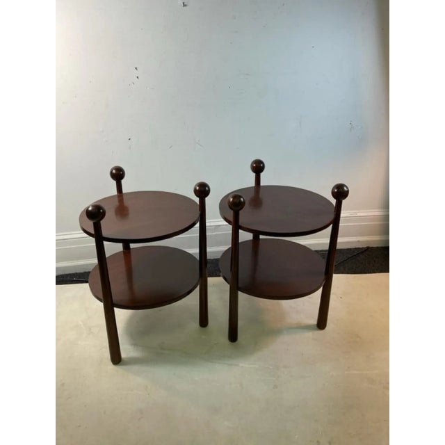 Mid-Century Modern Early 21st Century Modernist Ball & Baton Three Legged Double Tier Side Tables - A Pair For Sale - Image 3 of 10